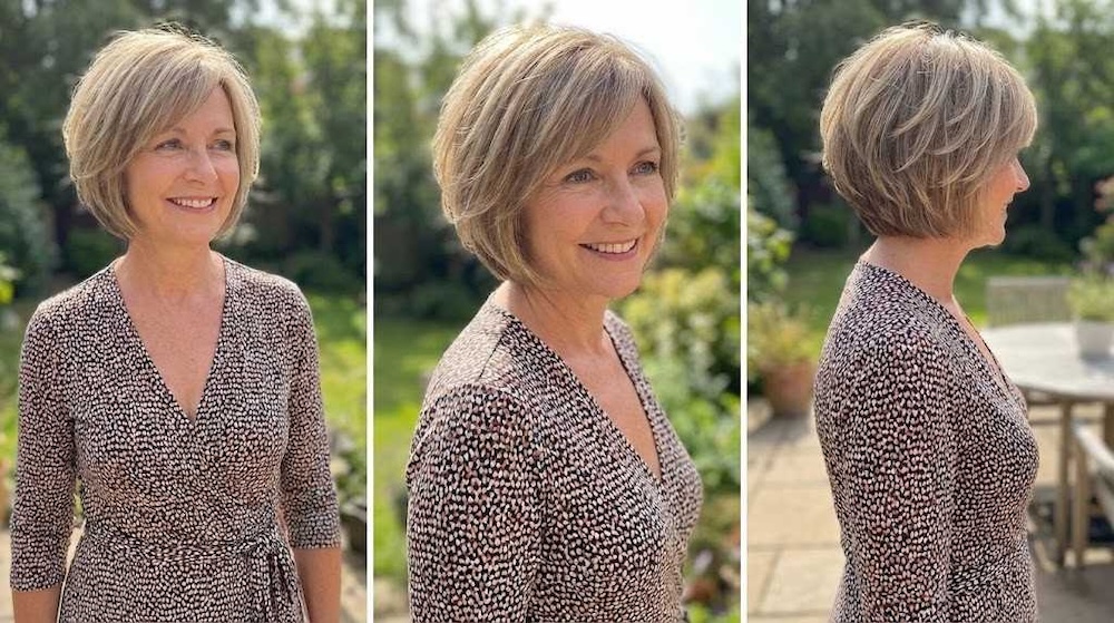 dojrzała kobieta z krótkimi włosami dojrzała kobieta z krótkimi cieniowanymi włosami