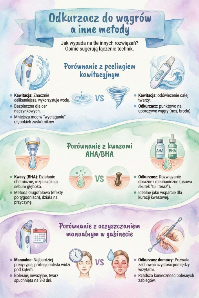 Odkurzacz do wągrów – opinie i porównanie z innymi metodami Odkurzacz do wągrów a inne metody oczyszczania twarzy