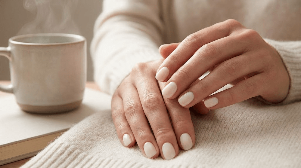 paznokcie pomalowane białym lakierem  