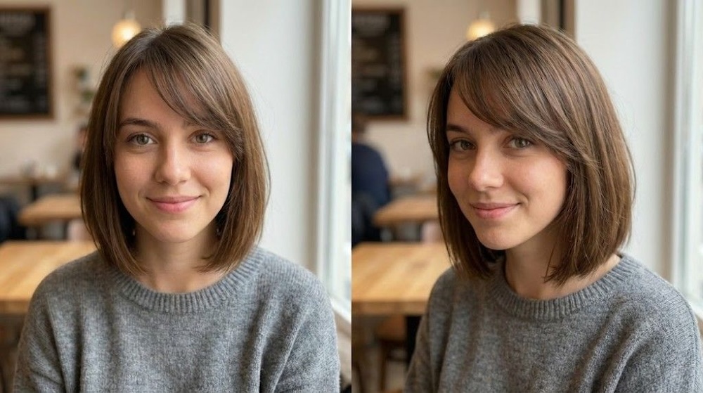 grzywka na bok w krótkiej fryzurze bob 