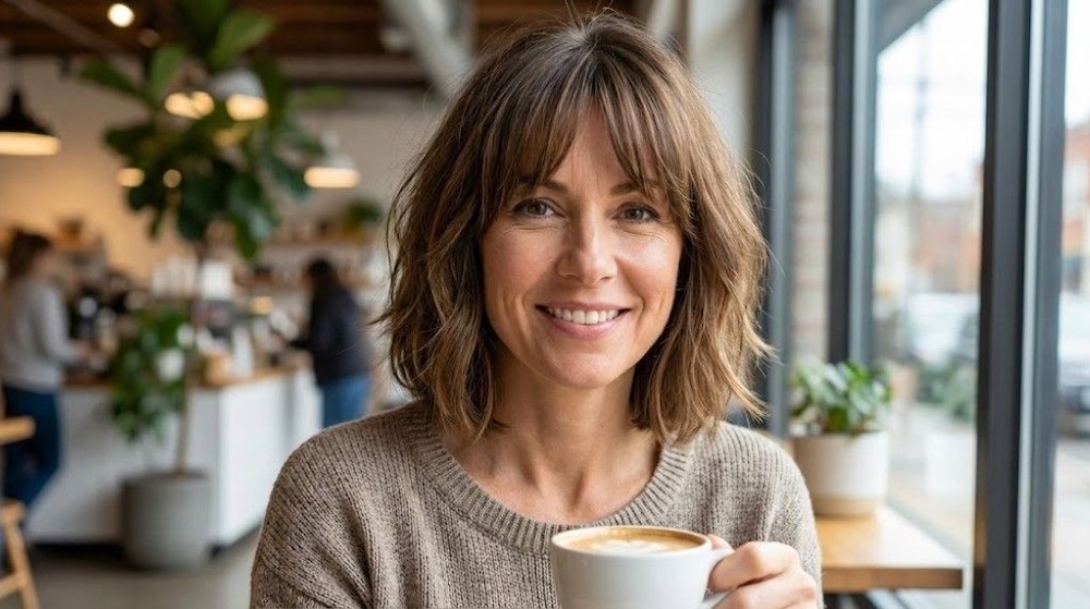 fryzura bombka z grzywką curtain 