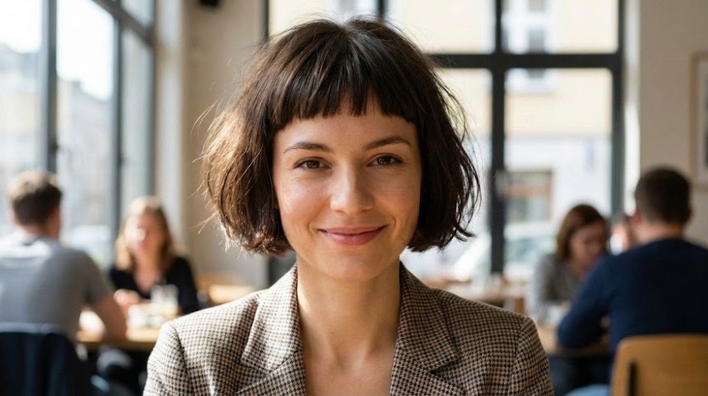 fryzura bombka z grzywką dla twarzy owalnej 