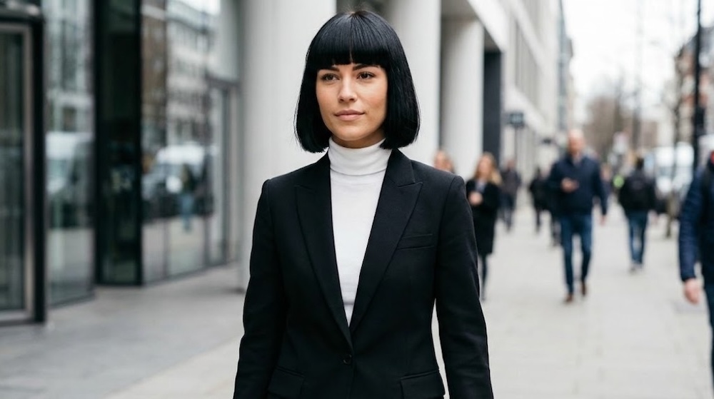 geometryczna fryzura - bob z prostą grzywką 