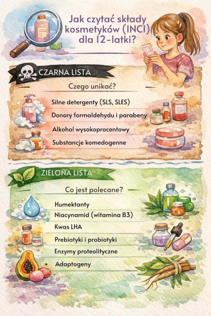 Pierwsze kosmetyki dla 12 latki - jak czytać składy?