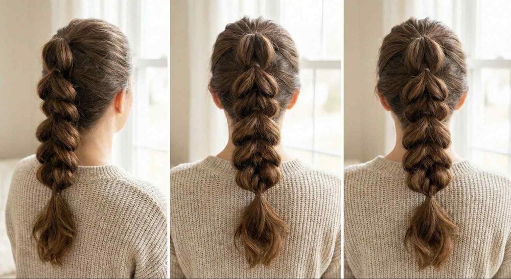 zaplecione włosy na głowie 