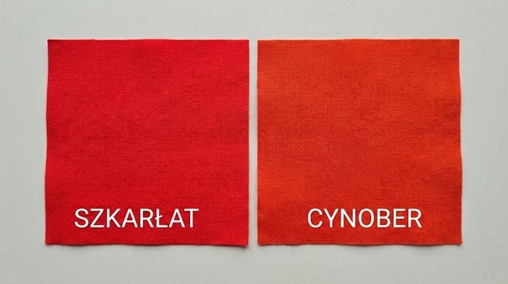 porównanie kolorów szkarłat i cynober 