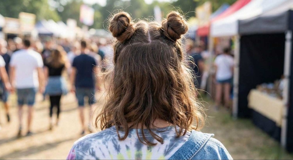 szybkie fryzury - małe koczki na czubku głowy 