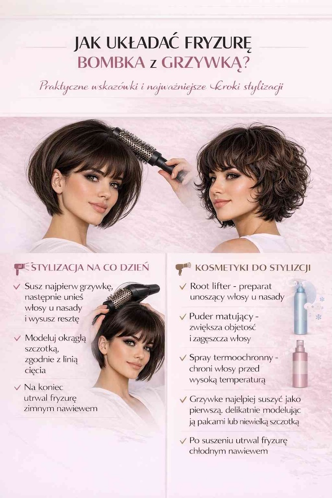 układanie włosów bombka z grzywką 