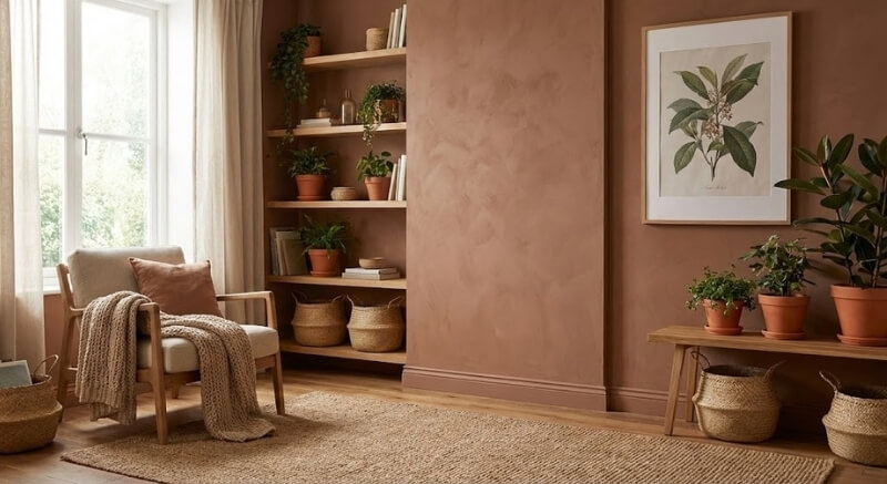 wnętrze pokoju w kolorach ziemi