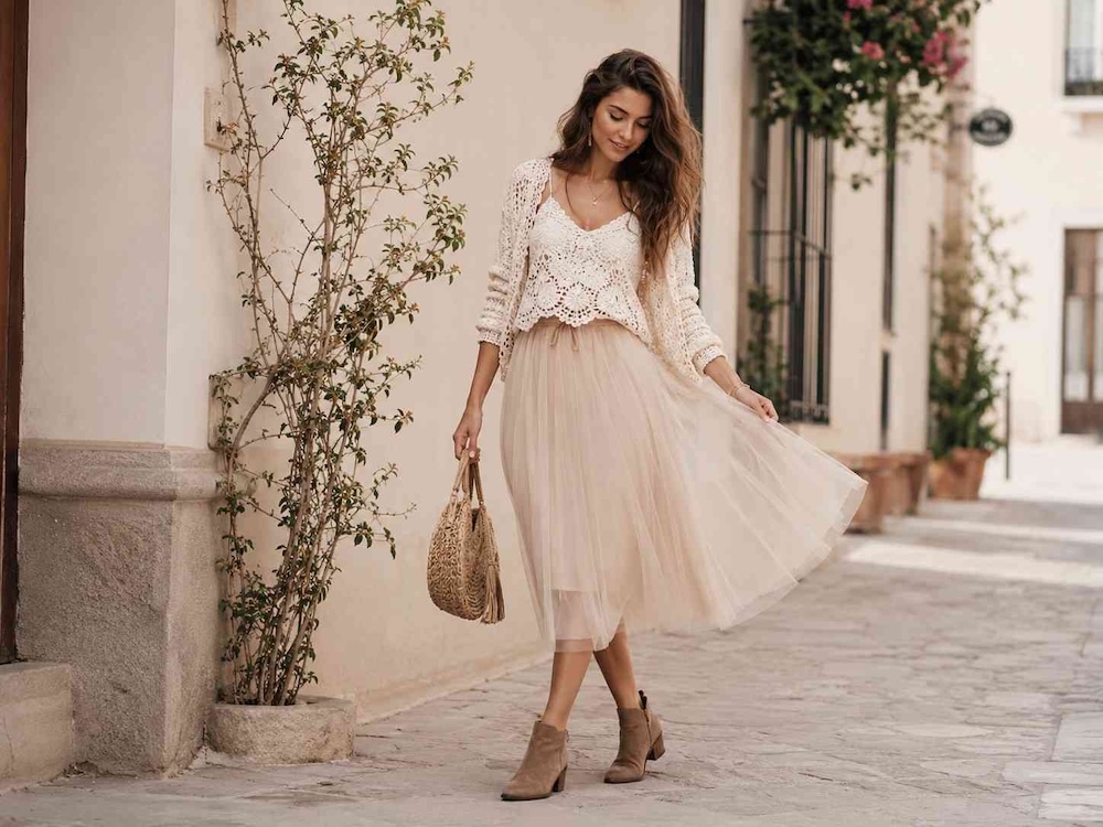 spódnica tiulowa - stylizacje w stylu boho 