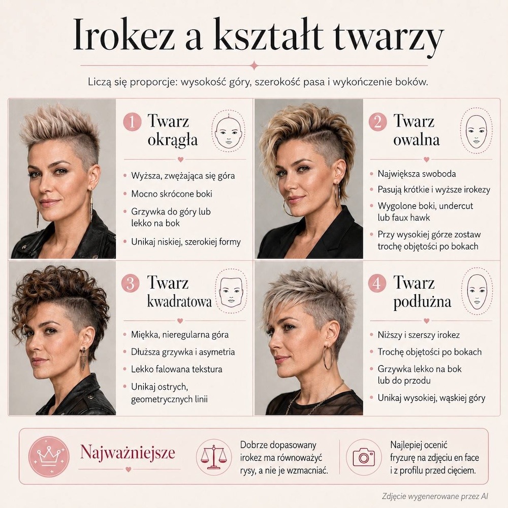 irokez damski dopasowany do kształtu twarzy