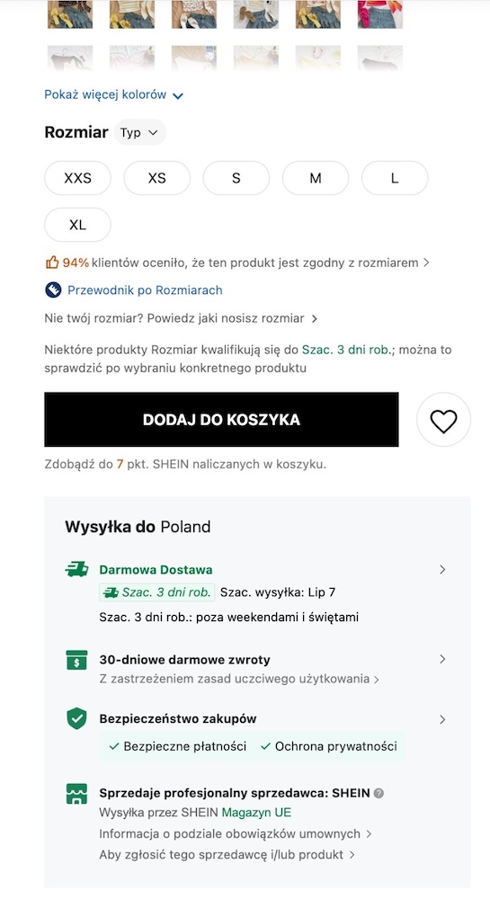 opcje dostawy shein