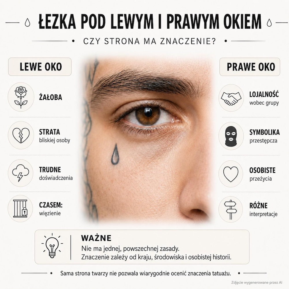 strona twarzy a znaczenie łezki pod okiem 