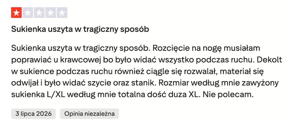 pakuten - opinie o niskiej jakości sukienek 