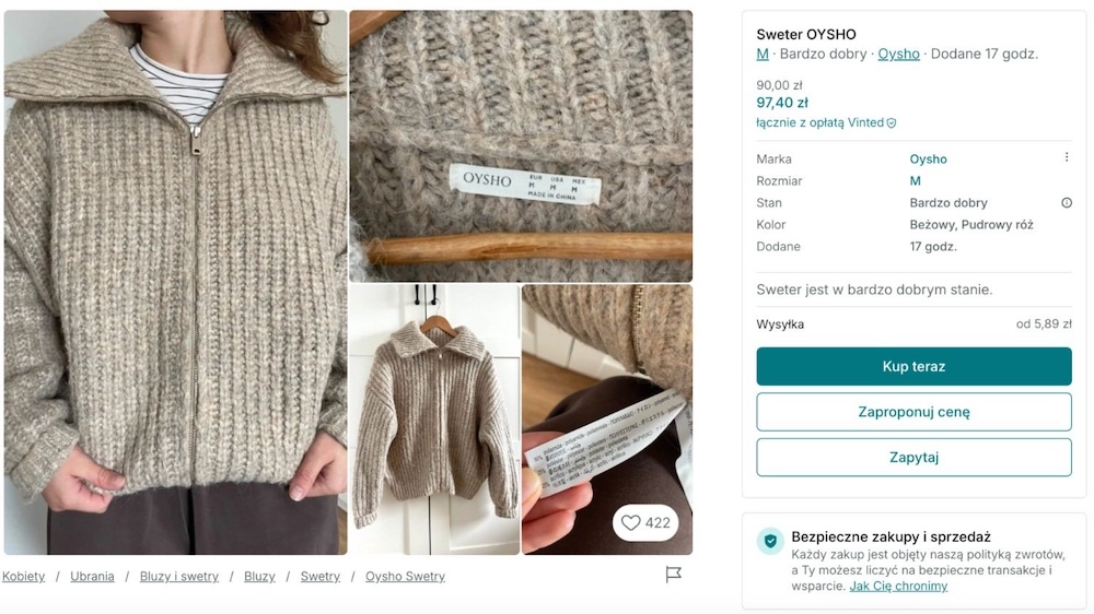 przykład ogłoszenia na vinted 